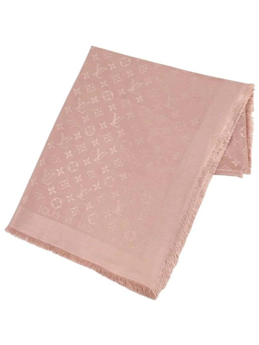Louis Vuitton Monogram Shawl Silk Wool Pink Scarf